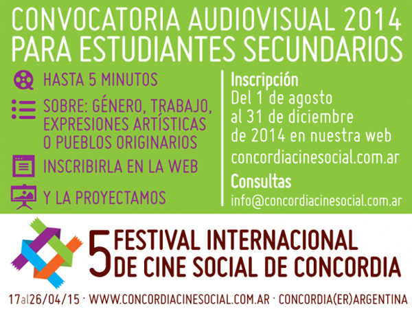 afiche convocatoria cine social concordia - 5 encuentro 2014